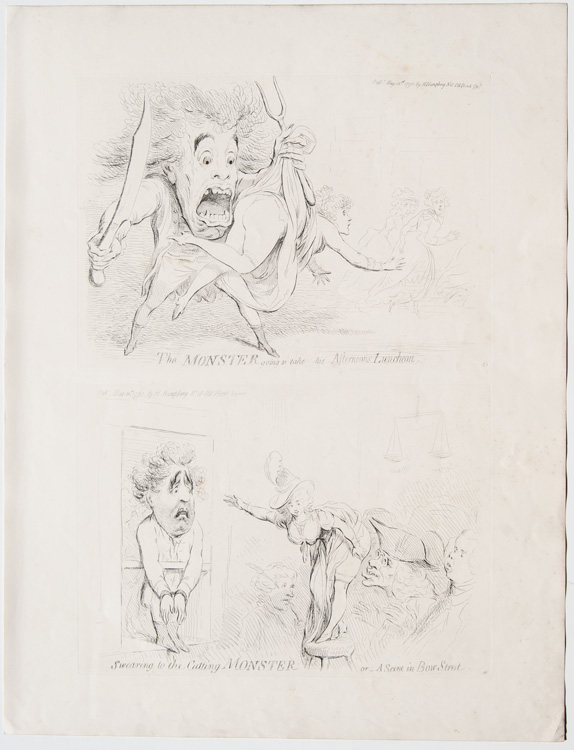 Original James Gillray suppressed etchings: The Monster going to take his afternoon's Luncheon


Swearing to the Cutting Monster